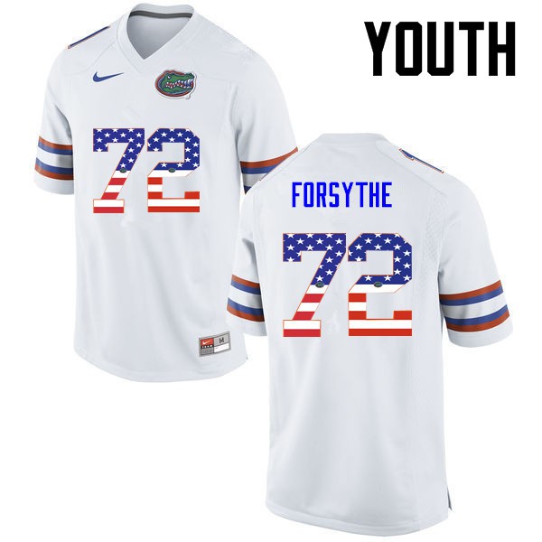 Florida Gators Youth #72 Stone Forsythe College Football USA Flag Fashion White